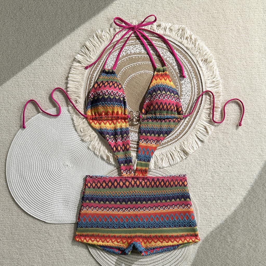 2026 European and American Bohemian Boxers One-piece Beach Vacation Swimsuit Bikini