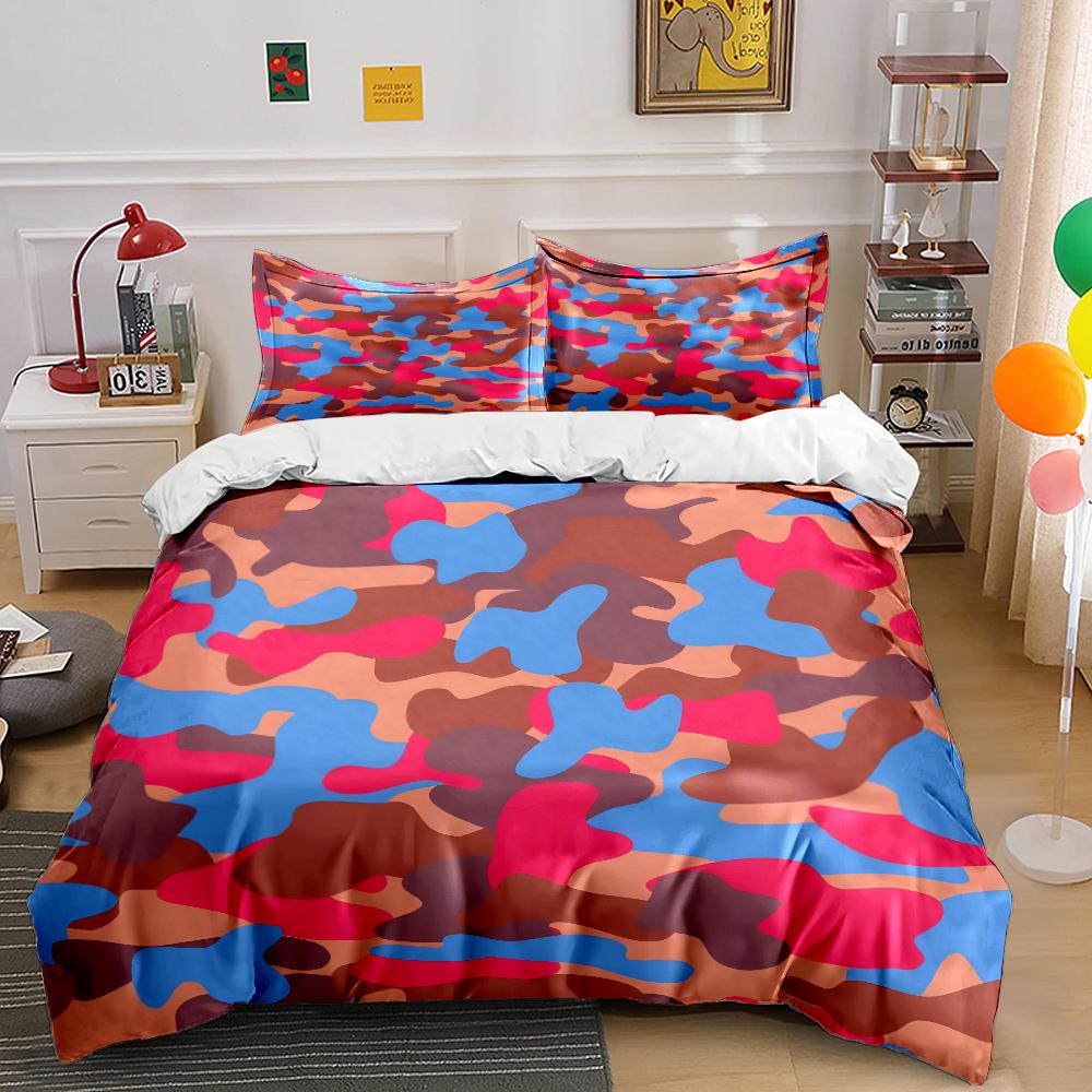 Abstract Camouflage Pattern Bedding Set For Kids Luxury Gift 3Pcs Digital Print Comforter Set Soft Comfortable Breathable