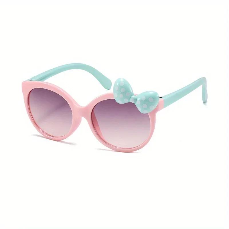 Cute Bow Sunglasses UV400 Round Frame Kids Eyewear Sun Protection Princess Shades for Party Travel