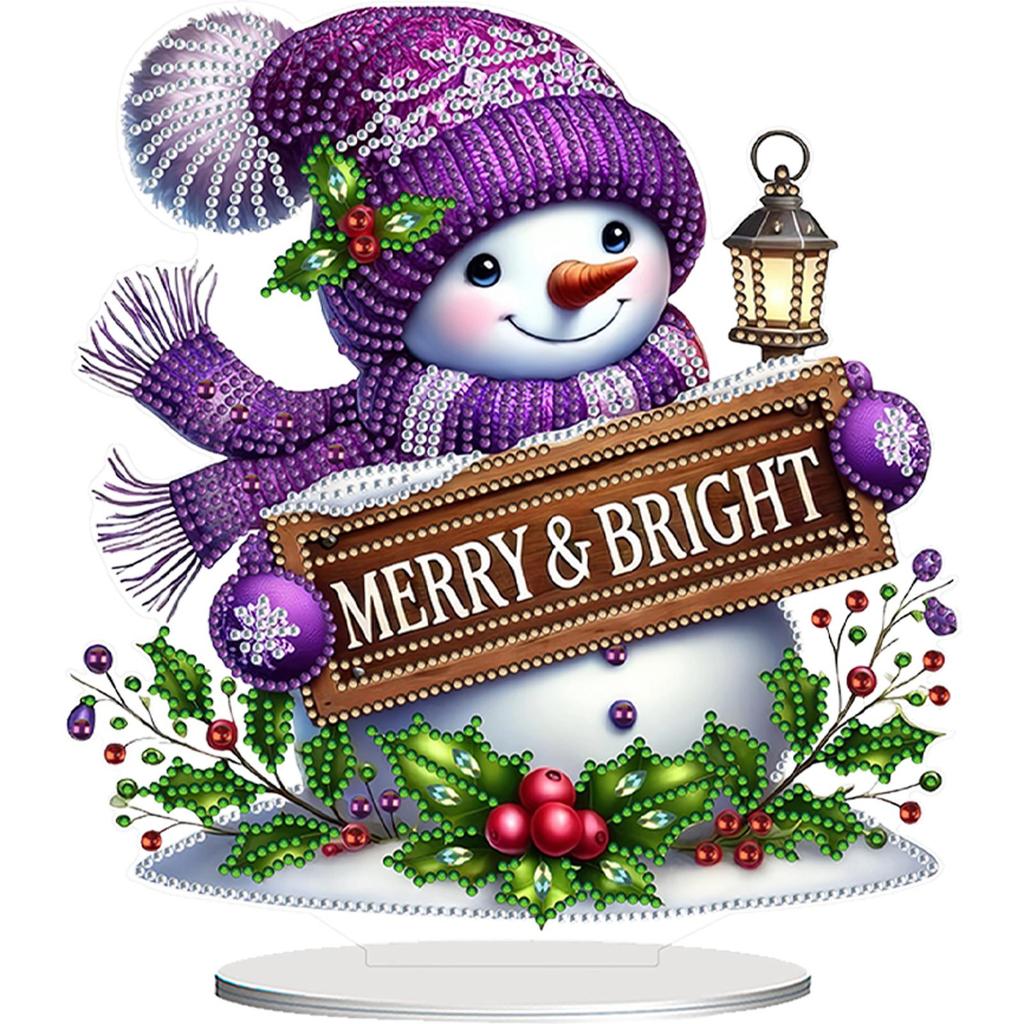 2D Flat Christmas Table Top Diamond Painting Ornament Kits 5D DIY Diamond Art Tabletop Decorations for Home Office Desktop Decor