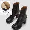 Luxury Brand Design Leather Boots Fashion Round Chunky High Heel Ankle Boots For Women Autumn Winter Split Toe Shoes