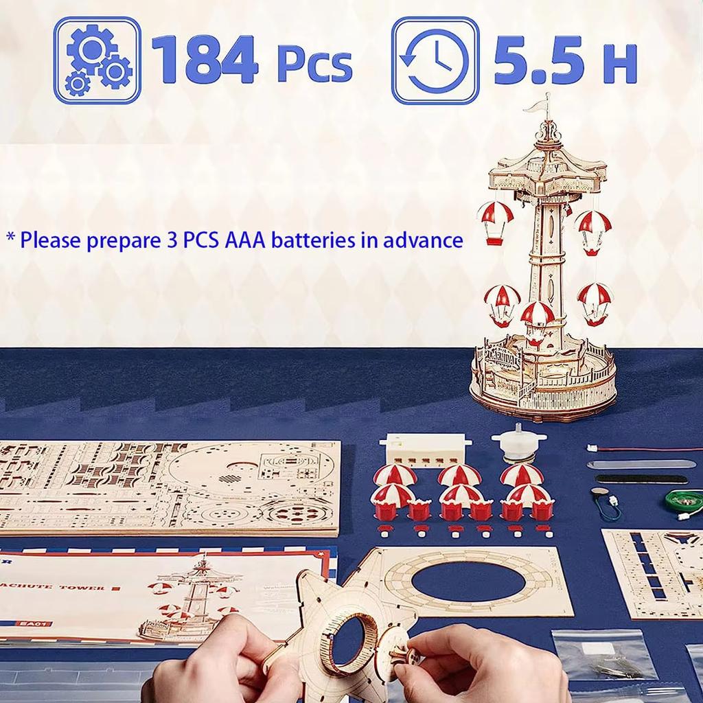 Amazing Playground Wish Parachute Creative 3D Wooden Puzzles for Adults Kids Toy LED Music Box Kits Room Decoration Gift