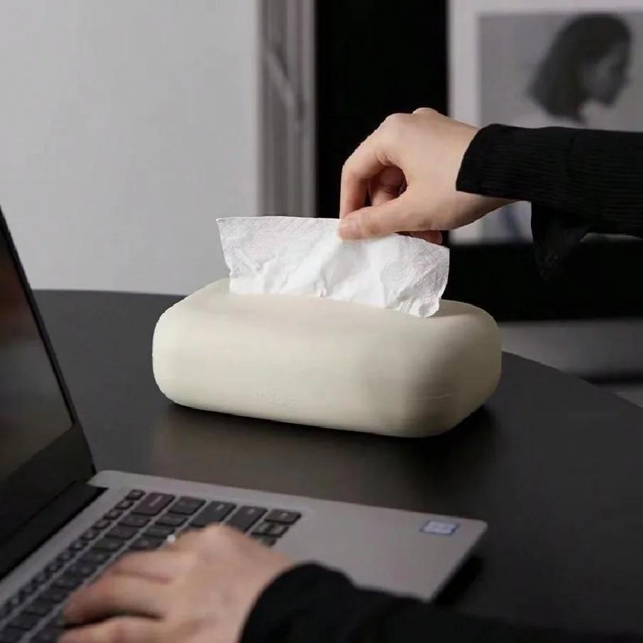 Nordic Tissue Box Cover Soft Silicone Reusable Wet Tissue Case Beige Tissue Box Holder Bathroom Livingroom Kitchen Decoration