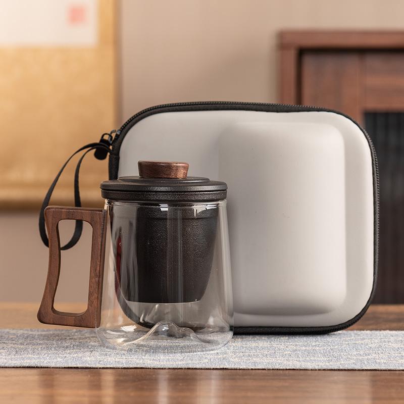 Black sandalwood handle office cup ceramic liner filter glass tea cup high-end anti-scalding gift box portable gift