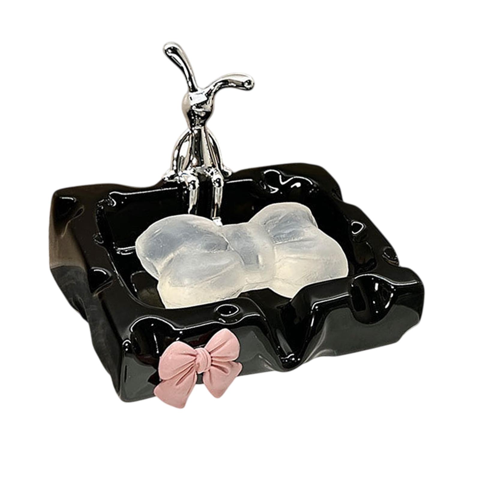 

Porcelain Soap Dish Case with Bunny Figurine Light Luxury Decorative Sturdy чорний