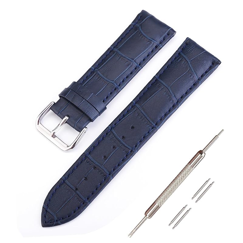 

[Jumpsunfun] watch band genuine leather watch strap Crocodile Embossed Leather Watch Strap watch replacement belt 20mm/navy (instruction manual)