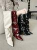 European and American style big tube circumference metal buckle, thin pointed thick heel pants