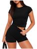 2026 Women's Spring/Summer Slim Round Neck Two-Piece Set: Short Sleeve T-shirt & Shorts
