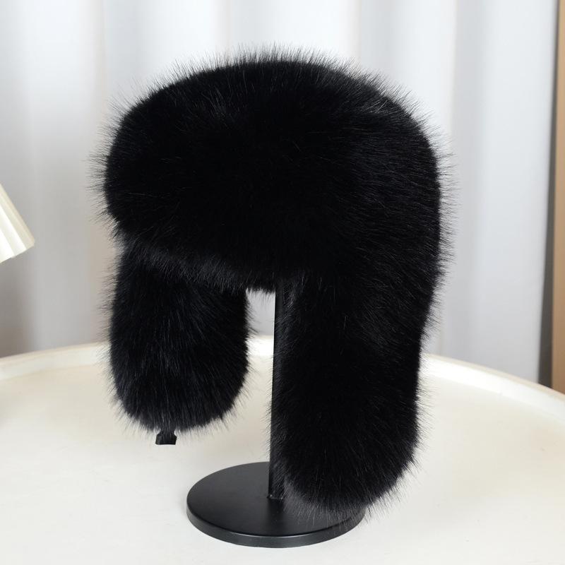 Thickened Winter Outdoor Imitation Fox Fur Warm Windproof Women's Plush Ski Face Small Ear Protection Hat