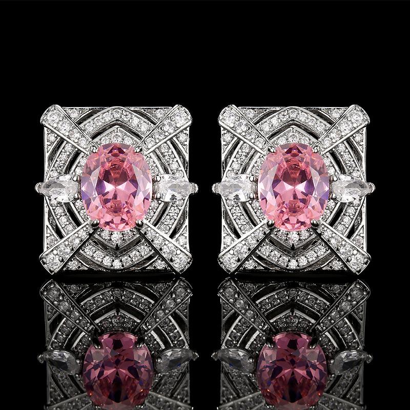 Halskette Ring Ohrringe Set Schmuckschatz Eingelegt mit rosa Zirkoniumblüten High-End Damen