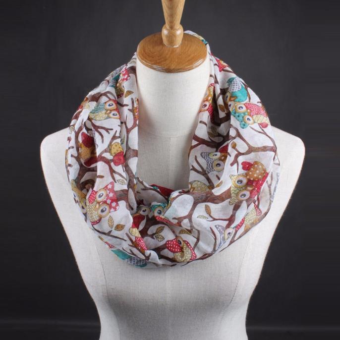Women Ladies Owl Pattern Print Scarf Warm Wrap Shawl