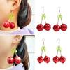 3D Red Cherry Fruit Drop Dangle Earrings Crystal Green Leaf Funny Earrings for Women Girls Tassel Aesthetic Jewelry