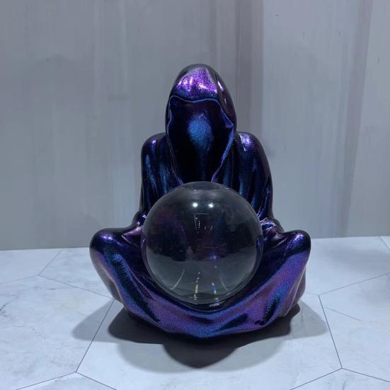 Grim Reaper Statue Gothic Crystal Ball Stand Bookshelf Decor Mysterious Creepy Wizard Robe Sculpture for Halloween Home Decor