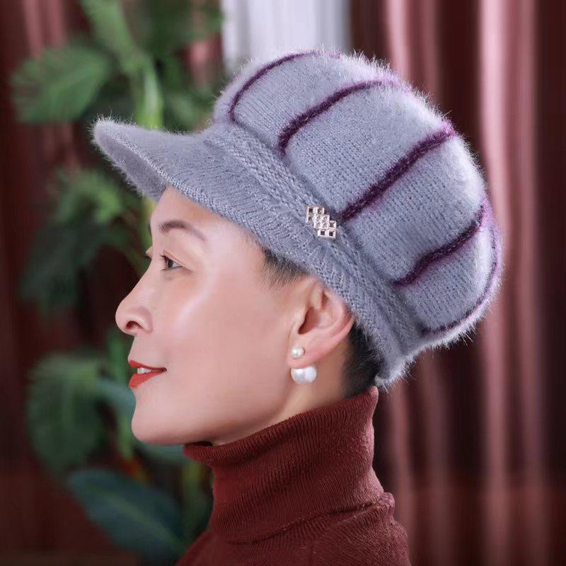 Winter New Mother Hat Women's Middle-aged and Elderly Hat Plush Wool Hat the Elderly Warm Thickened Knitted Hat