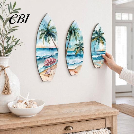 Natürliche Holzmaserung Dekor 3 Stück Holz-Surfbrett Wandkunst Dekor, Hängeschild, Rustikales Dekor Leicht Tropisches Sommer-Thema für Zuhause Büro