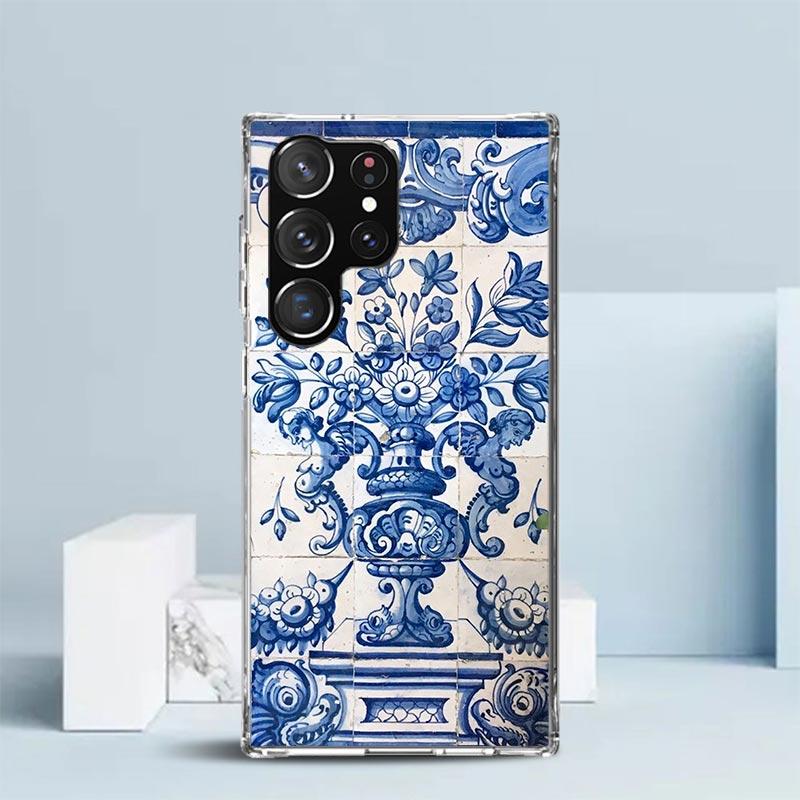 Blue And White Porcelain Soft Cover for Samsung Galaxy S25 Edge S26 S24 S23 Ultra Phone Case S22 S21 Plus S20 FE Print Pattern S