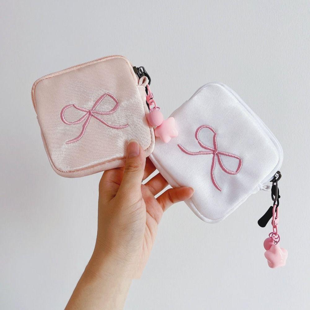 Portable Cute Zero Wallet Bowknot Cosmetic Bag Multifunctional Sanitary Napkin Storage Bag  Women