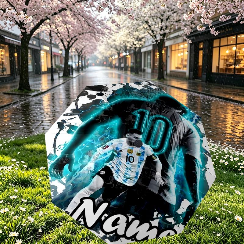Custom Name Personalized football star Print Umbrella, Auto Open Close, 8‑Rib Sturdy Frame, Commute Camping Hiking Use, Birthday Gift