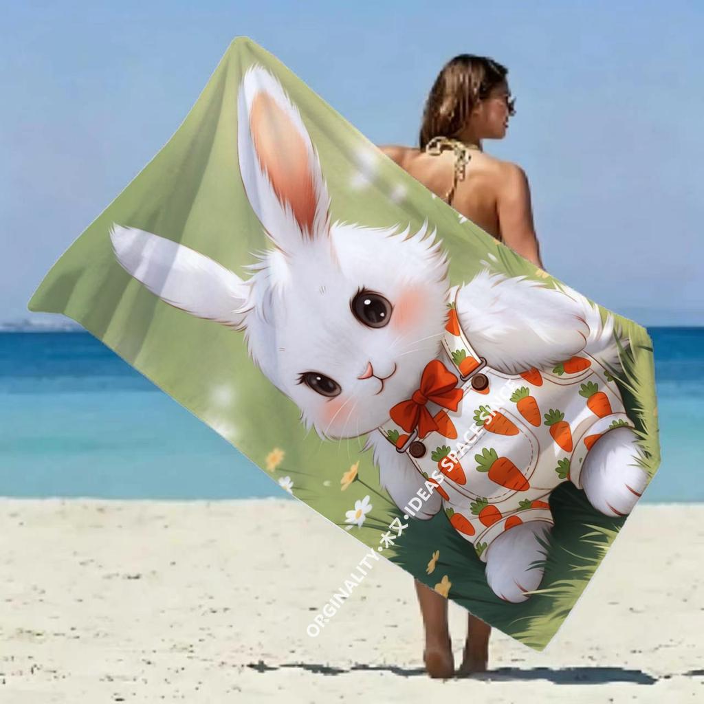Cartoon Bunny Print Beach Towel Patterned Sunscreen And Windproof Suitable For Swimming Pool Camping Travel Blanket