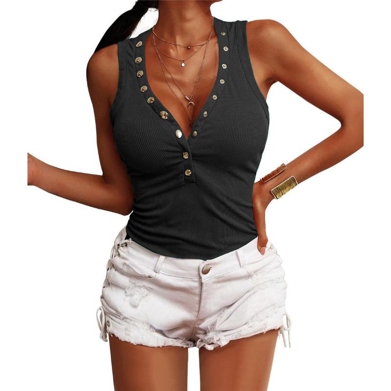 

2023 Summer New Women s Thread Button Slim Fit Tank Top T-shirt