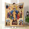 Icon of Jesus with Religious ScenesFlannel blanket for bedroom, living room, sofa, and nap