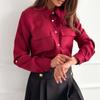 Women's Loose Fashion Shirts Solid Color Band Collar Long Sleeve Shirts Slim Tops