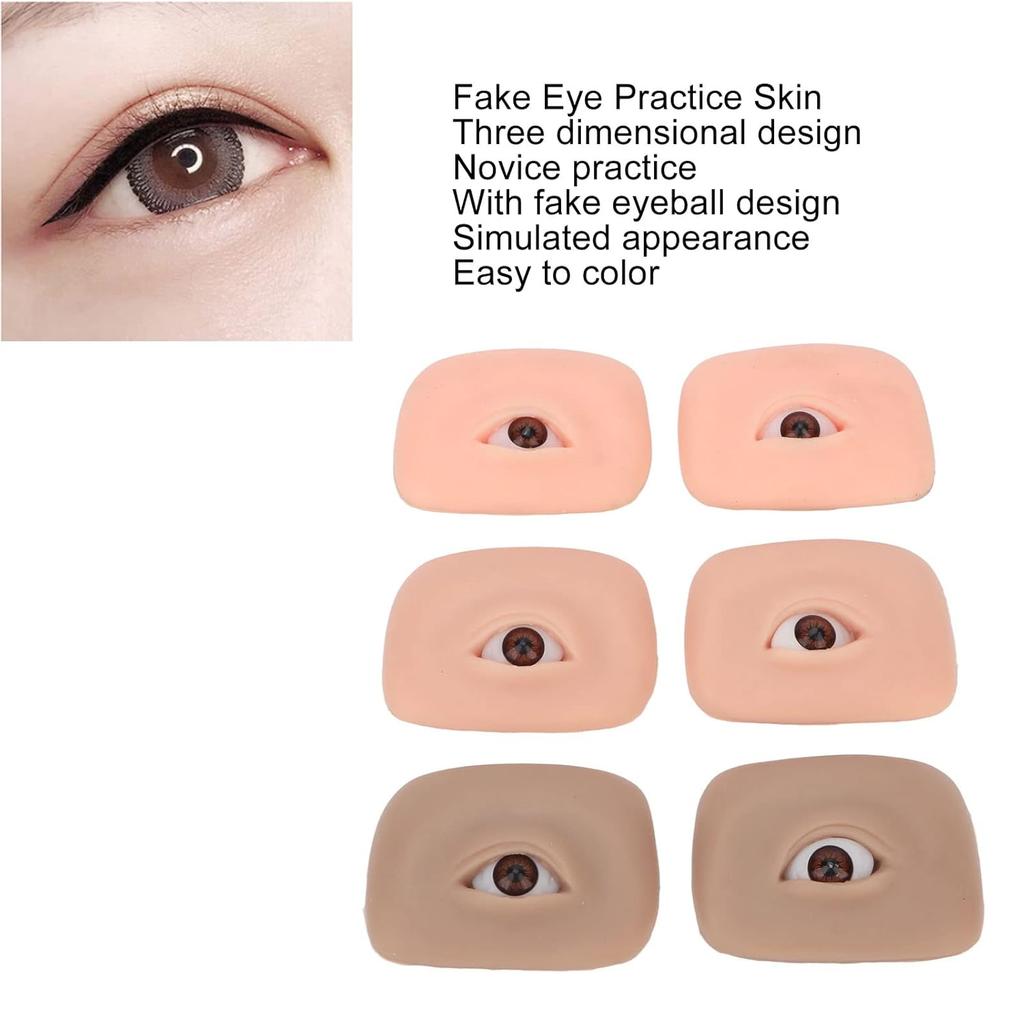 Eye Practice Skin, 3 Pairs 3D Silicone Fake Eye Practice Skin Makeup Face Board Microblading Supplies Eyebrow Practice Skin for Beginners and Makeup