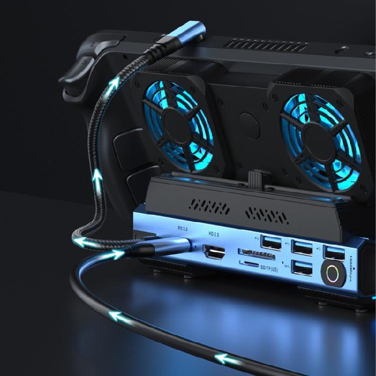 Multiport Adapter with Cooling Fan Light Hard Disk Cartridge Dock Station Type-C Dock 4K@60Hz RJ45 Card Reader