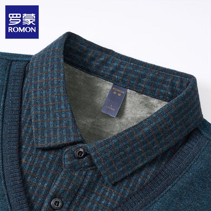 ROMON Men's Faux Two-Piece Shirt Collar Pullover