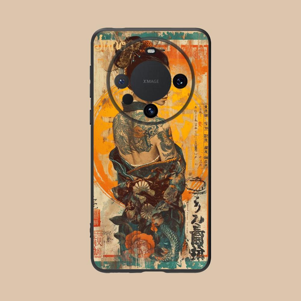 Retro Tattoo Girl Mobile Phone Case for Huawei Mate 60 50 40 30 20 10 Pro Plus Lite E 5G Colorful Printing Cover Luxury Cover