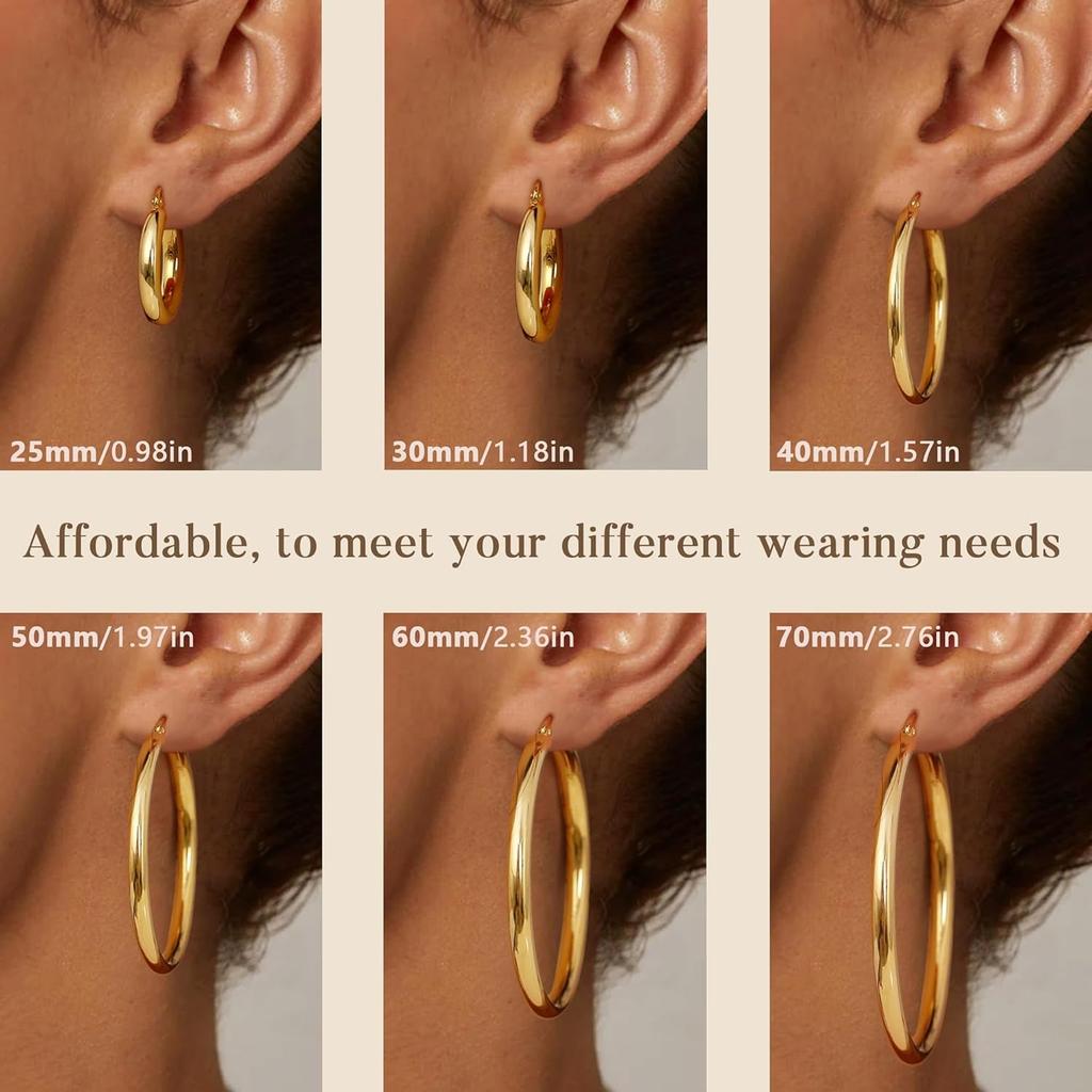 Drperfect 14K Gold Plated Chunky Hoop Earrings for Women Hypoallergenic Lightweight Large Hoops Jewelry