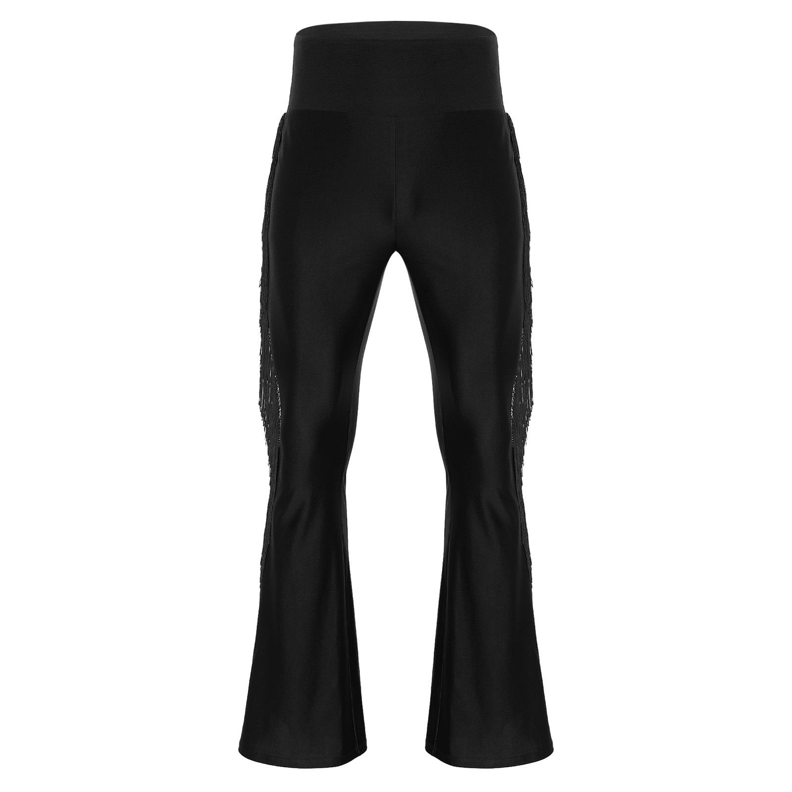 

Чоловічі вінтажні штани-кльош з високою посадкою, розкльошеною штаниною, з китицями для тематичних вечірок у стилі 70-х та танцювальних виступів M чорний