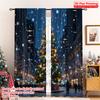 2 Stück 2D Flachdruck Frohe Weihnachten Fenstergardinen Weihnachtsbaum Stadtlichter Polyester Ohne Strom Festlich Feiertag