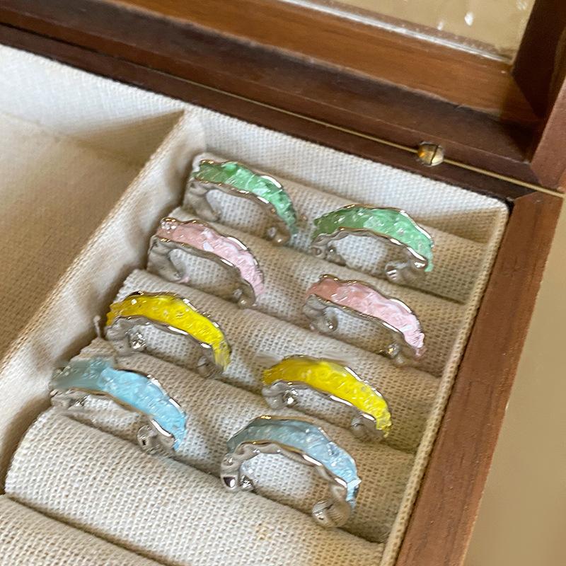 Silver Needle C-Shaped Folded Crystal Earrings Dopamine Sweet Versatile Earrings Korean Summer Small Fresh Earrings