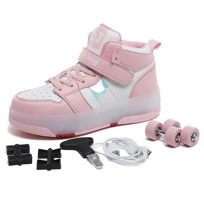 Kinder Fluchtschuhe Vierrad Mädchen Rollschuhe LED Leuchtende Schuhe Schwarze Technologie Sport Rollschuhe