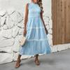 New Sweet Casual Lace Ruffled Trim Sleeveless Striped Summer Dress