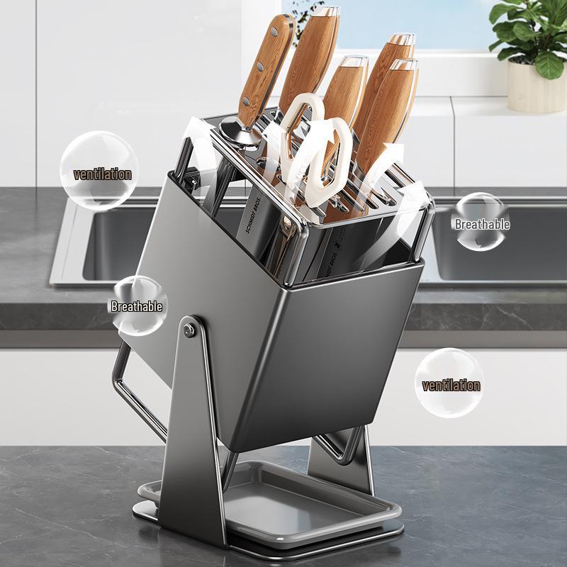 Multifunctional Rotating Knife Holder & Storage Rack for Kitchen Countertops Rotating Knife Holder - Cream White