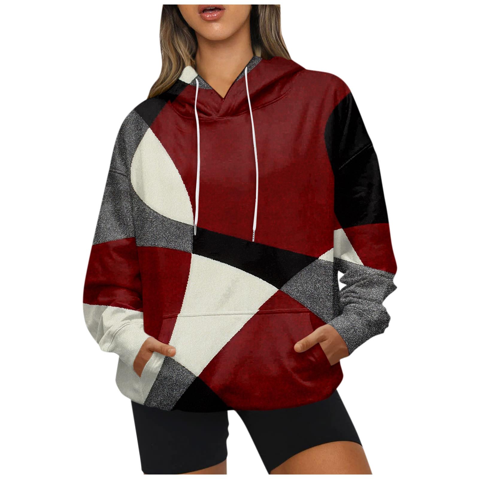 

Женская винтажная толстовка с принтом, повседневная удобная свободная легкая женская толстовка с длинным рукавом и круглым вырезом M винный