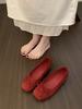 Evening Wind Suede Inner Height Increase Ballet Shoes Femininity Red with Skirt Shallow Mouth Single
