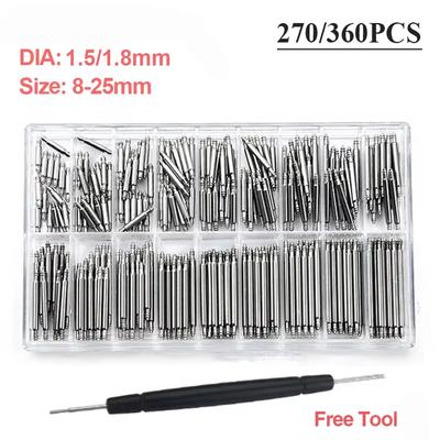 360 pezzi 270 pezzi 8mm-25mm Acciaio Inossidabile Mollette per Orologio Pin per Cinturino Orologio Diametro 1.5mm 1.8mm Pin di Collegamento Cinturino Orologio Strumenti di Riparazione