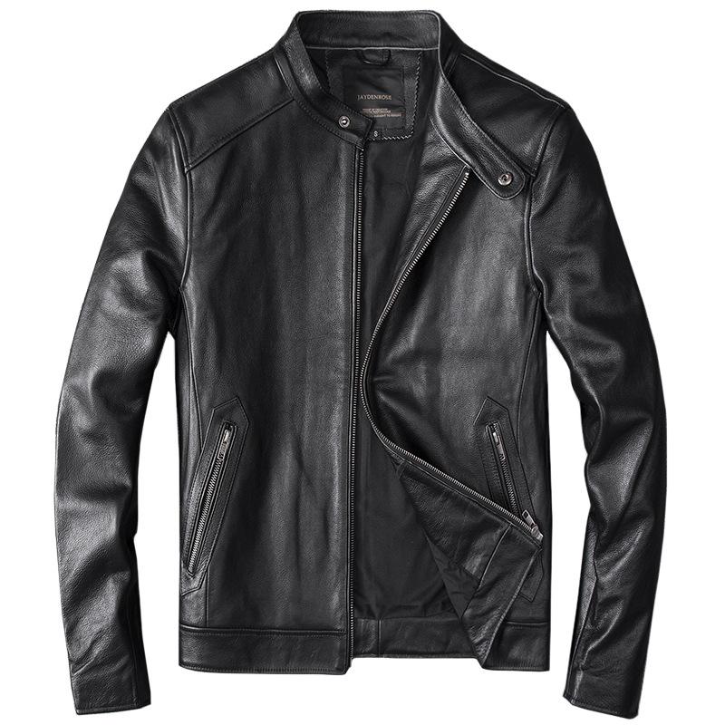 First Layer Cowhide Men's Leather Jacket Stand Collar Short Slim Cowhide Motorcycle Handsome Genuine Leather Jacket Men's Jacket