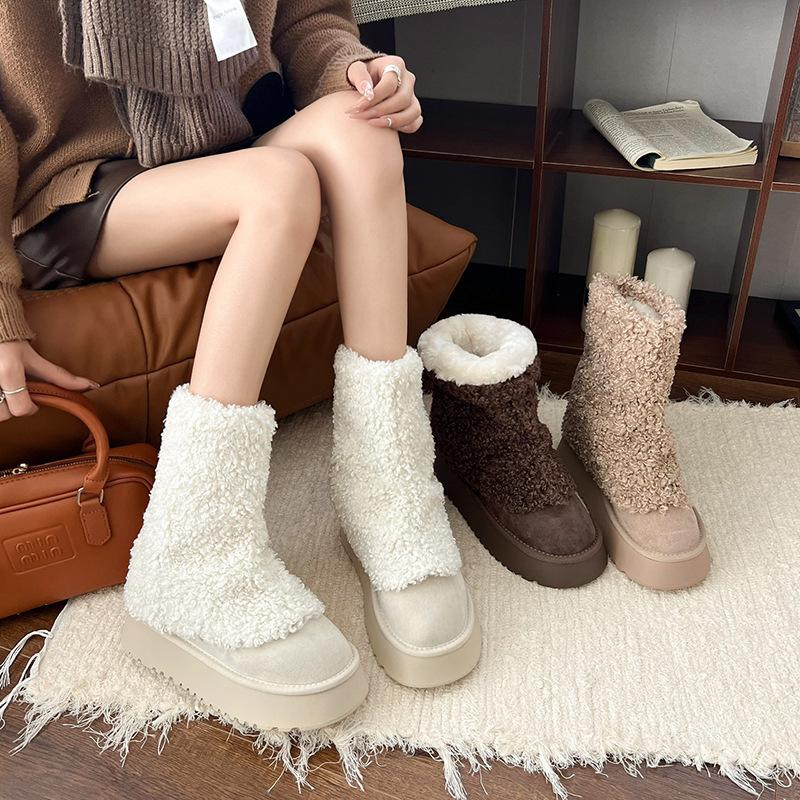 Cizme de zăpadă cu talpă groasă pentru femei, noi de toamnă și iarnă, cizme de pantalon îngroșate cu blană mică, cizme de bumbac cu talpă moale