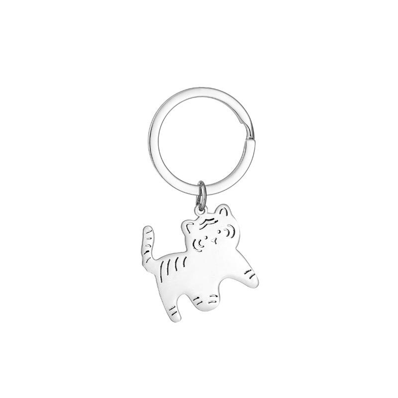 Two Tigers Stainless Steel Keychain Cartoon Tiger Design Fashion Couple Friend Pendant Practical Daily Bag Charm