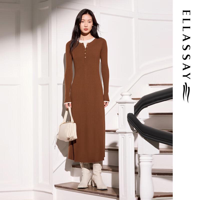 ELLASSAY Women's Elegant 100% Merino Wool Faux Two-Piece Dress