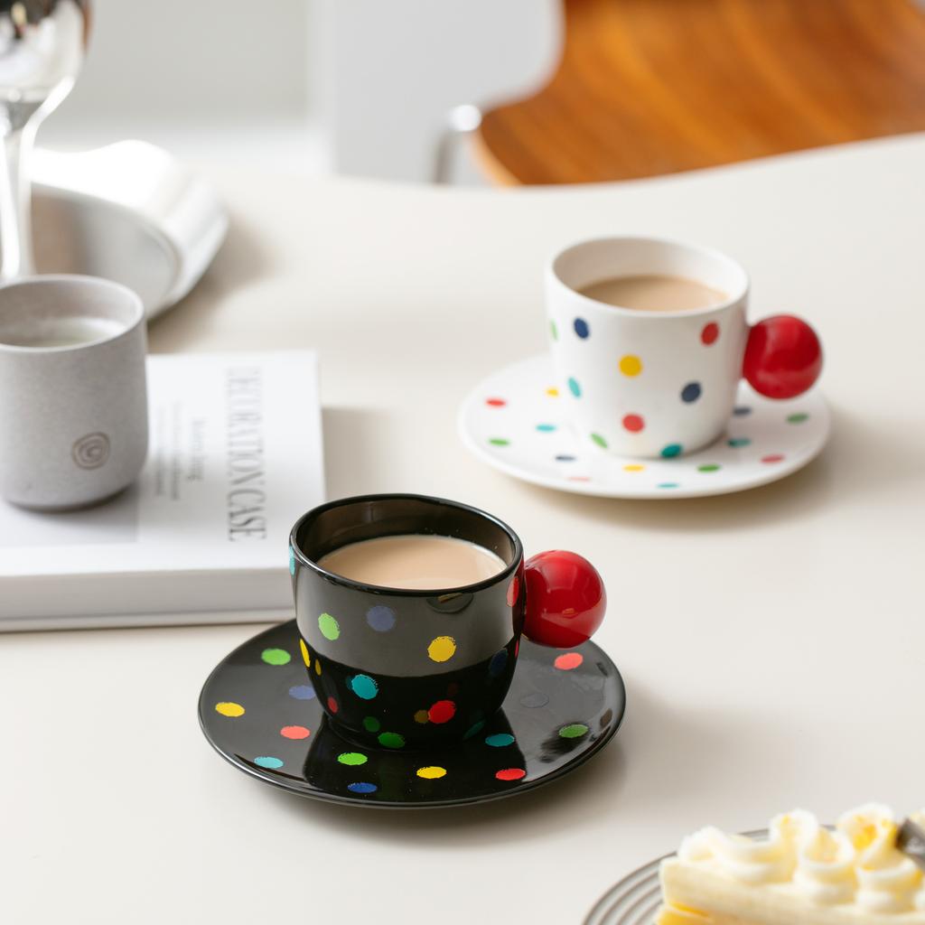 Creative Ceramic Cups Discs Colorful Polka Dots Coffee Cups High Value Office Cups Couples Drinking Water Cups Mugs At Home