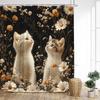 Cute Cats Shower Curtain Vintage Watercolour Floral Plant Animals Pet Kids Bath Curtains Fabric Home Bathroom Decor With Hooks
