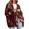 Women's Fashion Long Sleeve Christmas Print V-Neck Button Loose Cardigan Top
