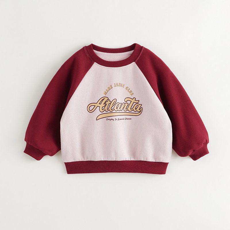 Mark Jenny Girls  American-Style College Loose Raglan Sleeve Red Sweatshirt Kidsren s Top Spring New Style 241295 Jelly powder 100