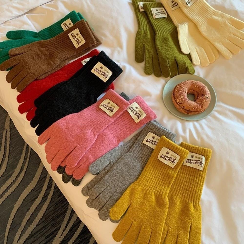 10Colors Full Finger Knitted Gloves Warm Lining Faux Cashmere Gloves Warm Winter Gloves Typing Use