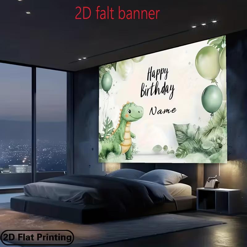 Personalized Dinosaur Birthday Banner Watercolor Style Green Dino Photo Booth Backdrop for Kids